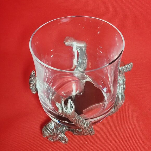 Vintage Frankli Wild Pewter Monkey Base Clear Tumbler Whiskey Glass - Picture 11 of 14